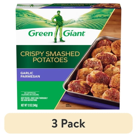 (3 pack) Green Giant Crispy Smashed Potatoes, Garlic Parmesan, 12 oz Box (Frozen Vegetables)