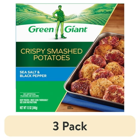 (3 pack) Green Giant Crispy Smashed Potatoes, Sea Salt & Black Pepper, 12 oz Box (Frozen Vegetables)