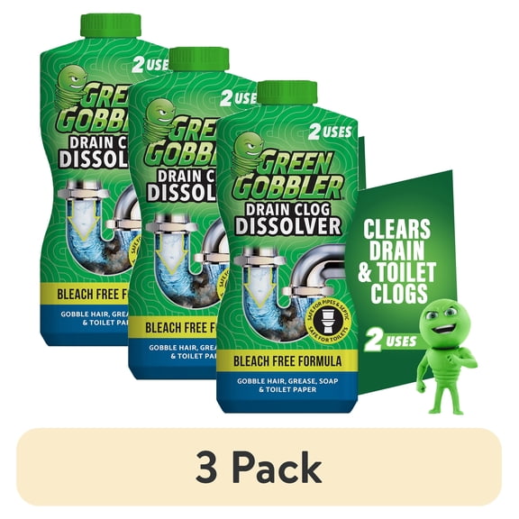 (3 pack) Green Gobbler Drain Clog Dissolver, Drain Opener-Cleaner ,Toilet Clog Remover, 31 oz