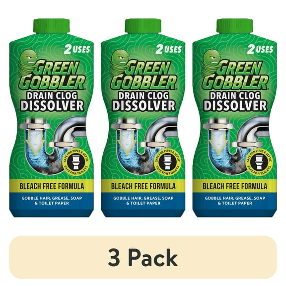 (3 pack) Green Gobbler Drain Clog Remover and Cleaner, Septic-Safe, Bleach-Free, No Harsh Fumes - 2 Uses