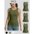 thumbnail image 1 of 3-pack Green Women Tank Tops Summer Sleeveless Basic Cami Top Shirt Slim Racerback Blouses, 1 of 7