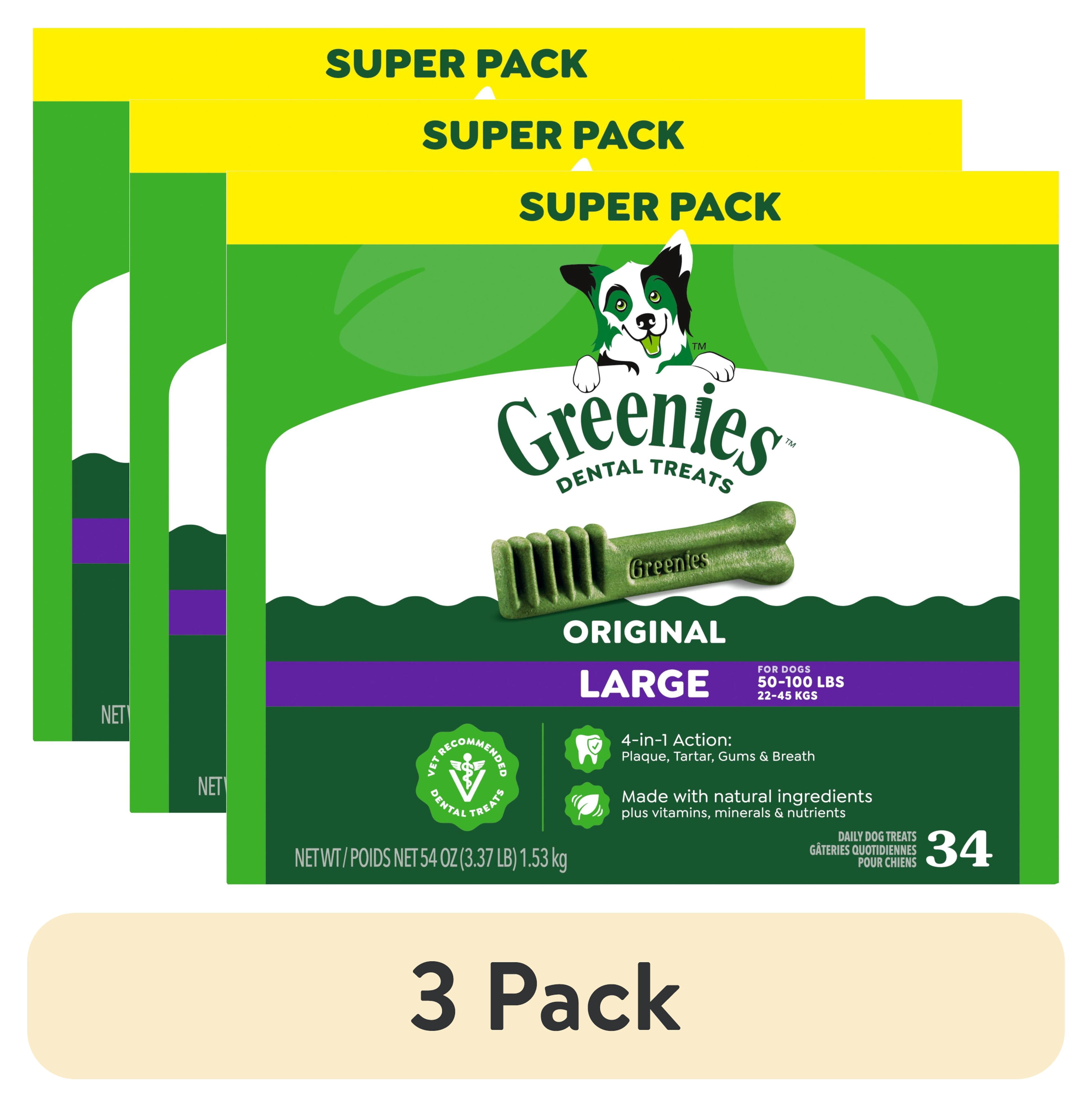 (3 pack) Greenies Original Flavor Adult Natural Dental Dog Treats Large Size, 54 oz Pack (34 Count)