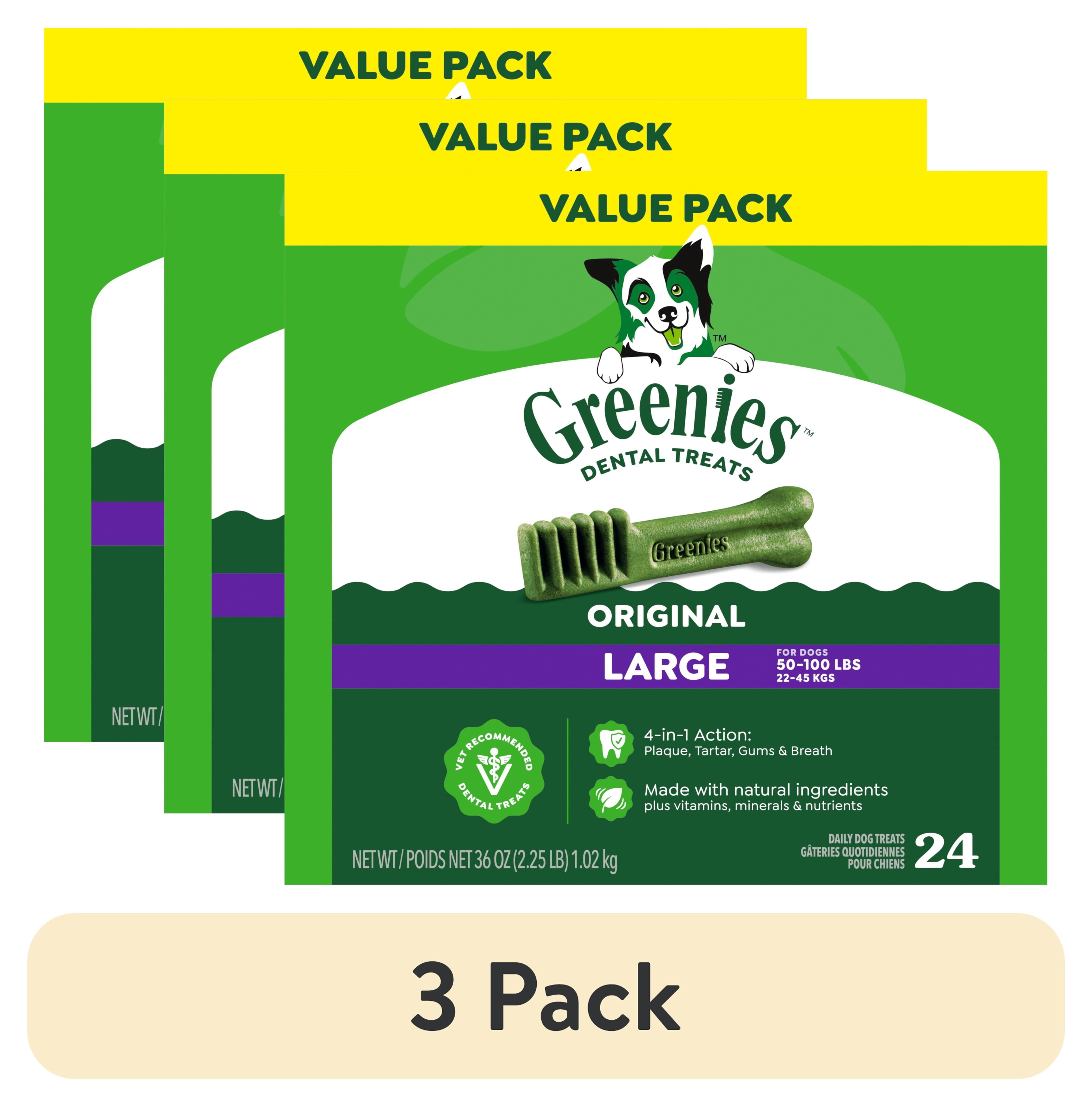 (3 pack) Greenies Original Large Natural Dog Dental Care Dog Treats, 36 Oz (24 Treats)