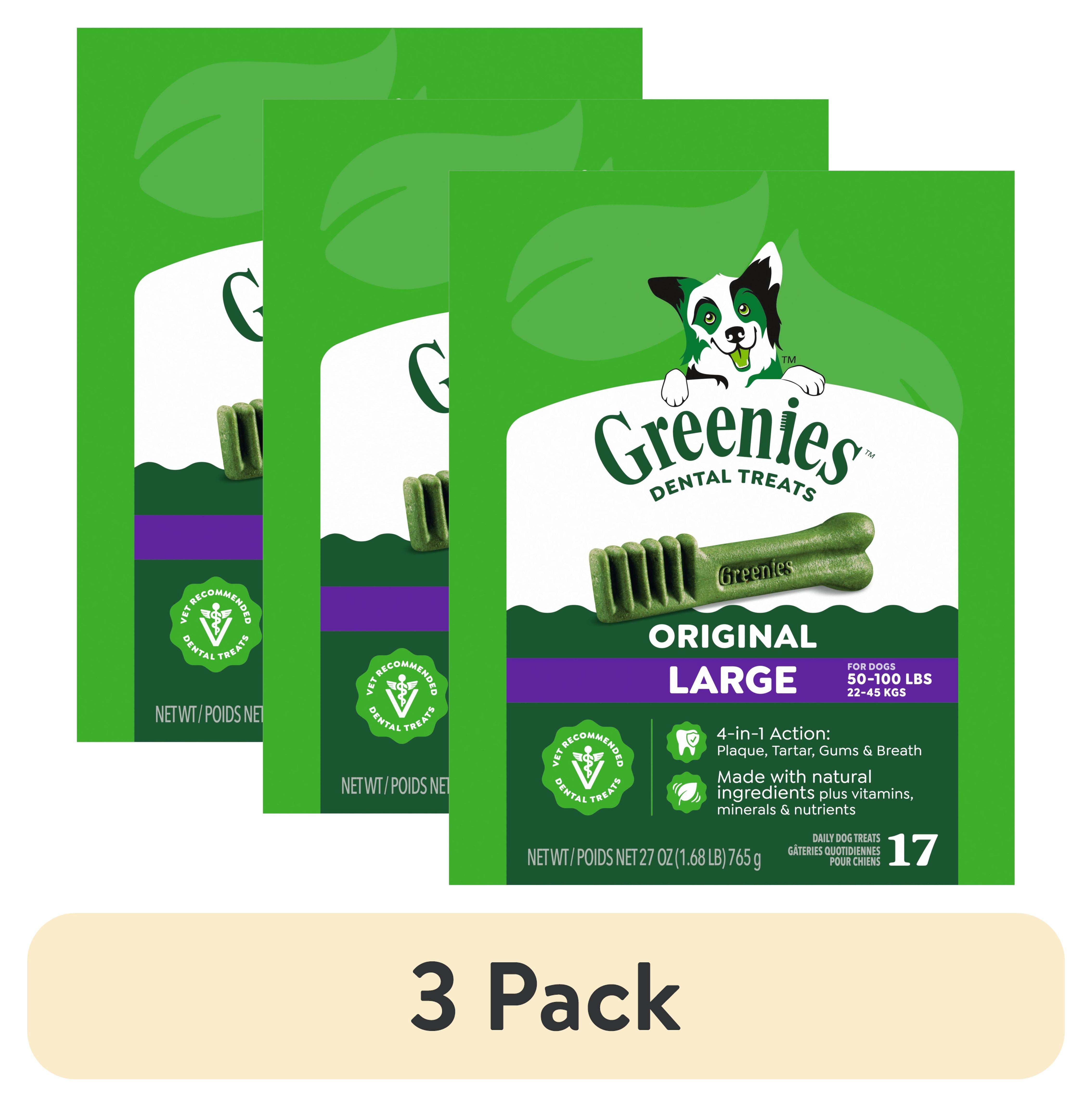 (3 pack) Greenies Original Large Natural Dental Care Dog Treats, 27 oz Pack (17 Treats)