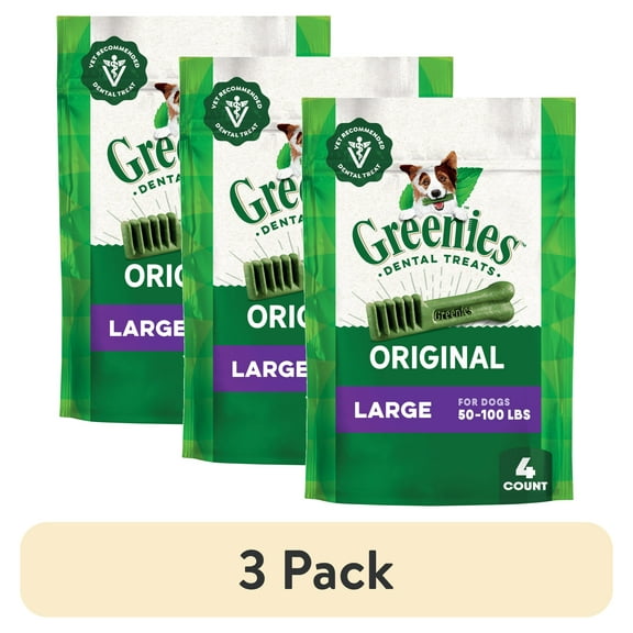 (3 pack) Greenies Original Flavor Adult Natural Dental Dog Treats Large Size, 6 oz Pack (4 Count)
