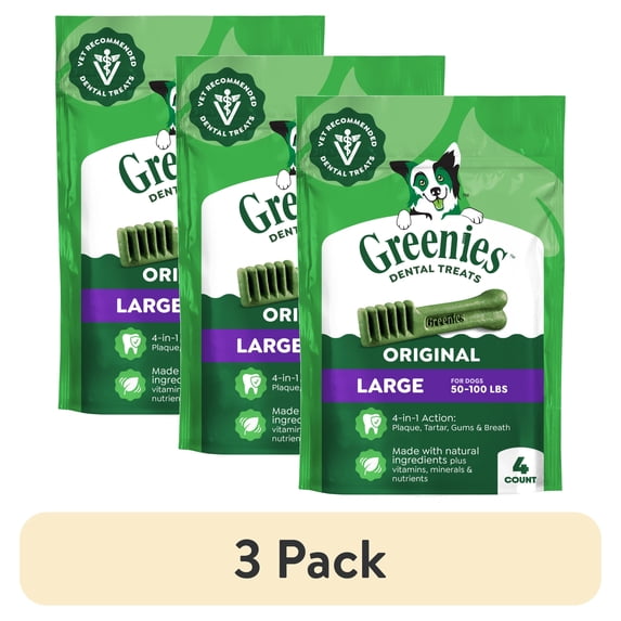 (3 pack) Greenies Original Flavor Adult Natural Dental Dog Treats Large Size, 6 oz Pack (4 Count)