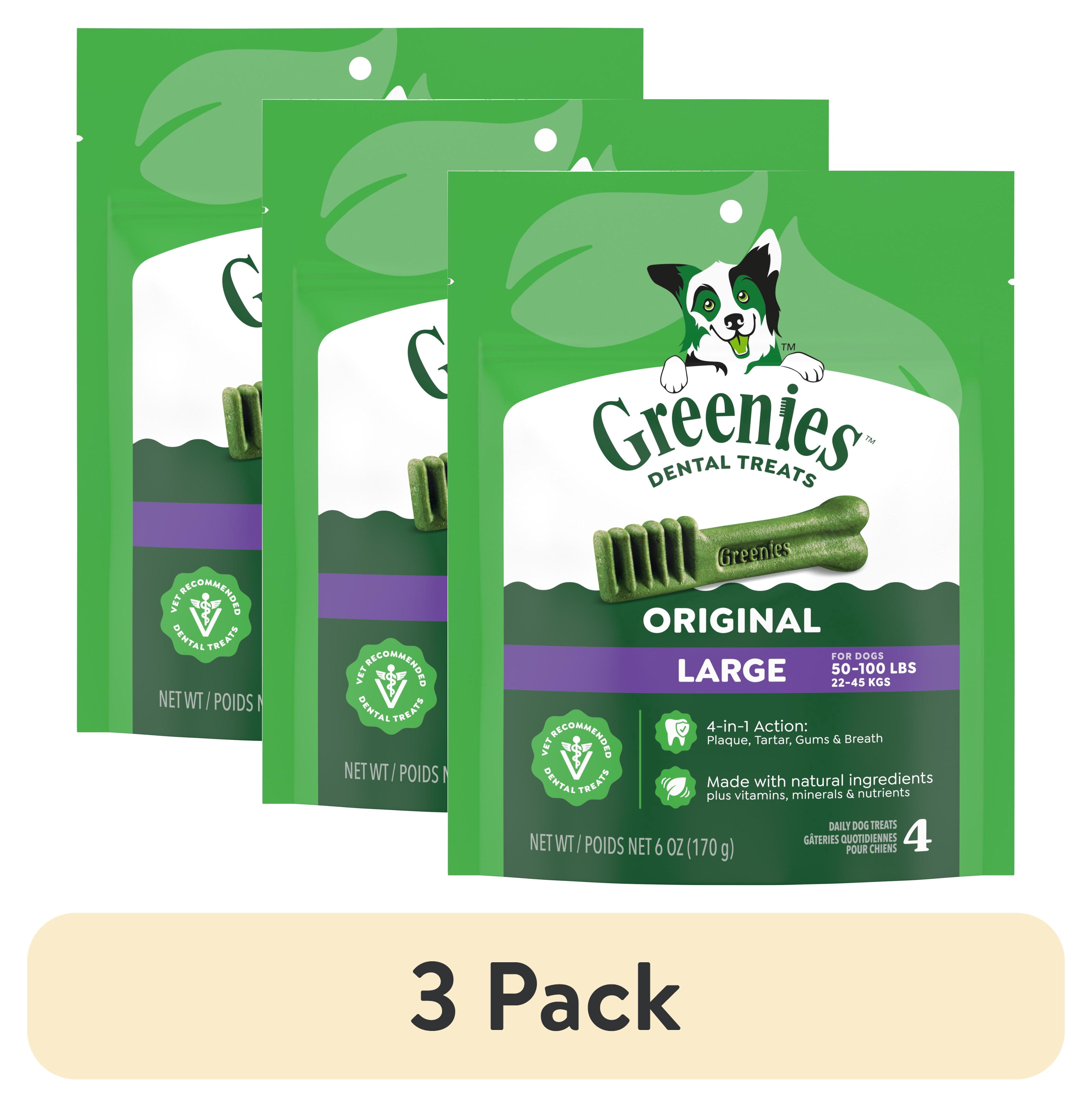 (3 pack) Greenies Original Flavor Adult Natural Dental Dog Treats Large Size, 6 oz Pack (4 Count)