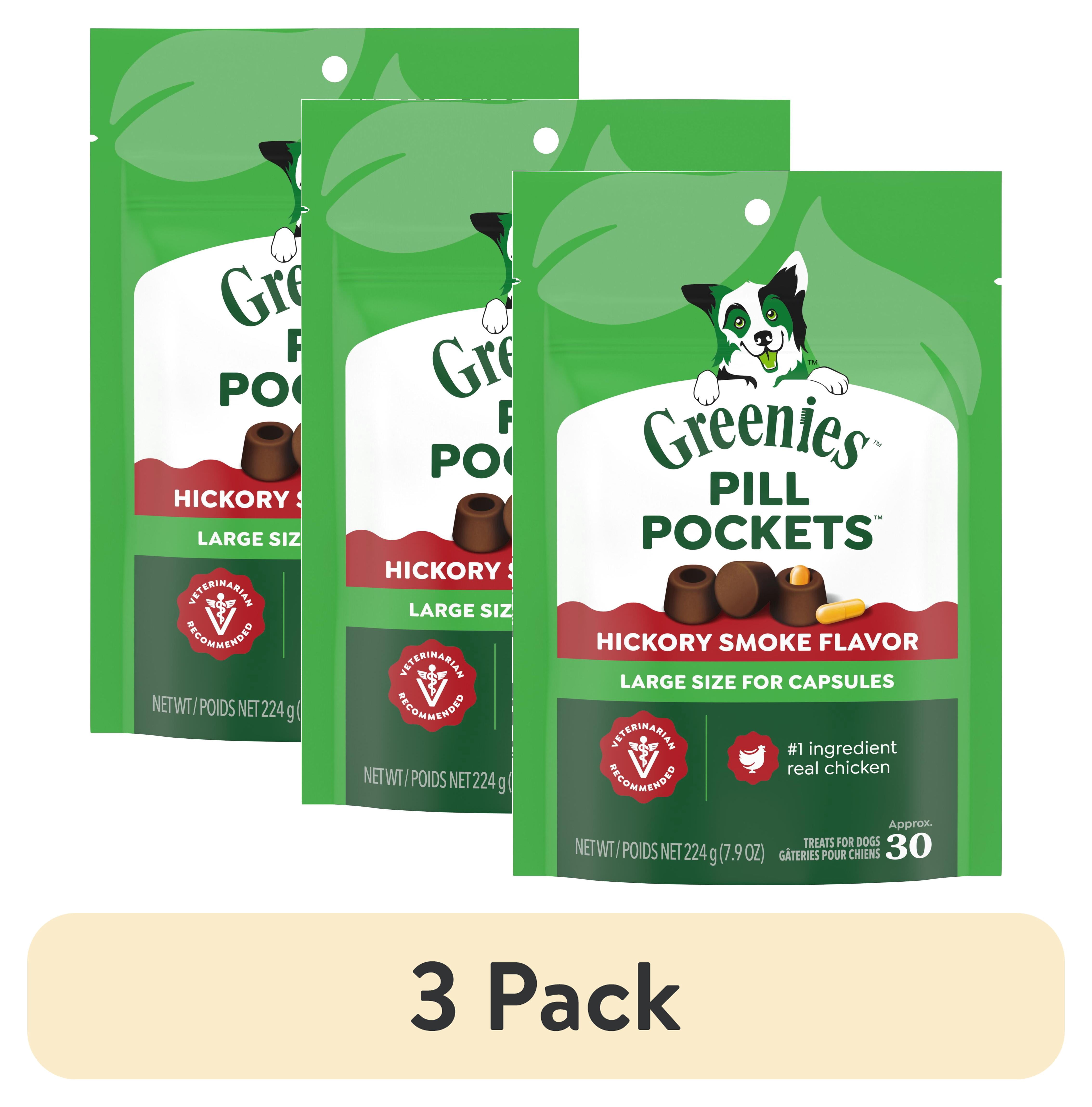 (3 pack) Greenies Pill Pockets for Dogs Hickory Smoke Large, Capsule Size Soft Dog Treats, 7.9 oz (30 Pk)