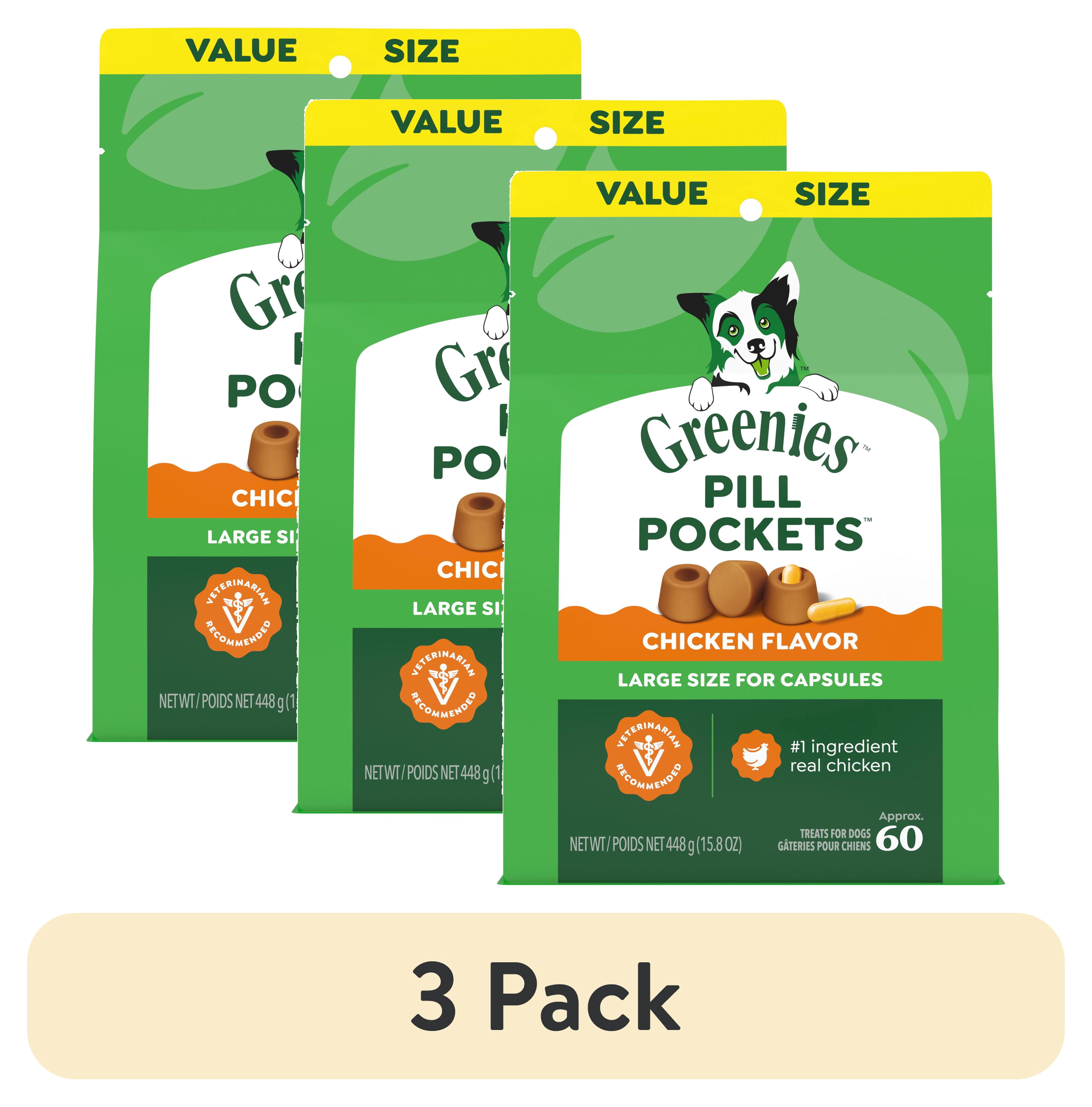(3 pack) Greenies Pill Pockets for Dogs, Chicken Flavor, Large Size, Soft Dog Treats, 15.8 oz Pouch