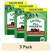 3 pack Greenies Pill Pockets for Dogs Hickory Smoke Flavor Large Size Soft Dog Treats, 15.8 oz Pouch