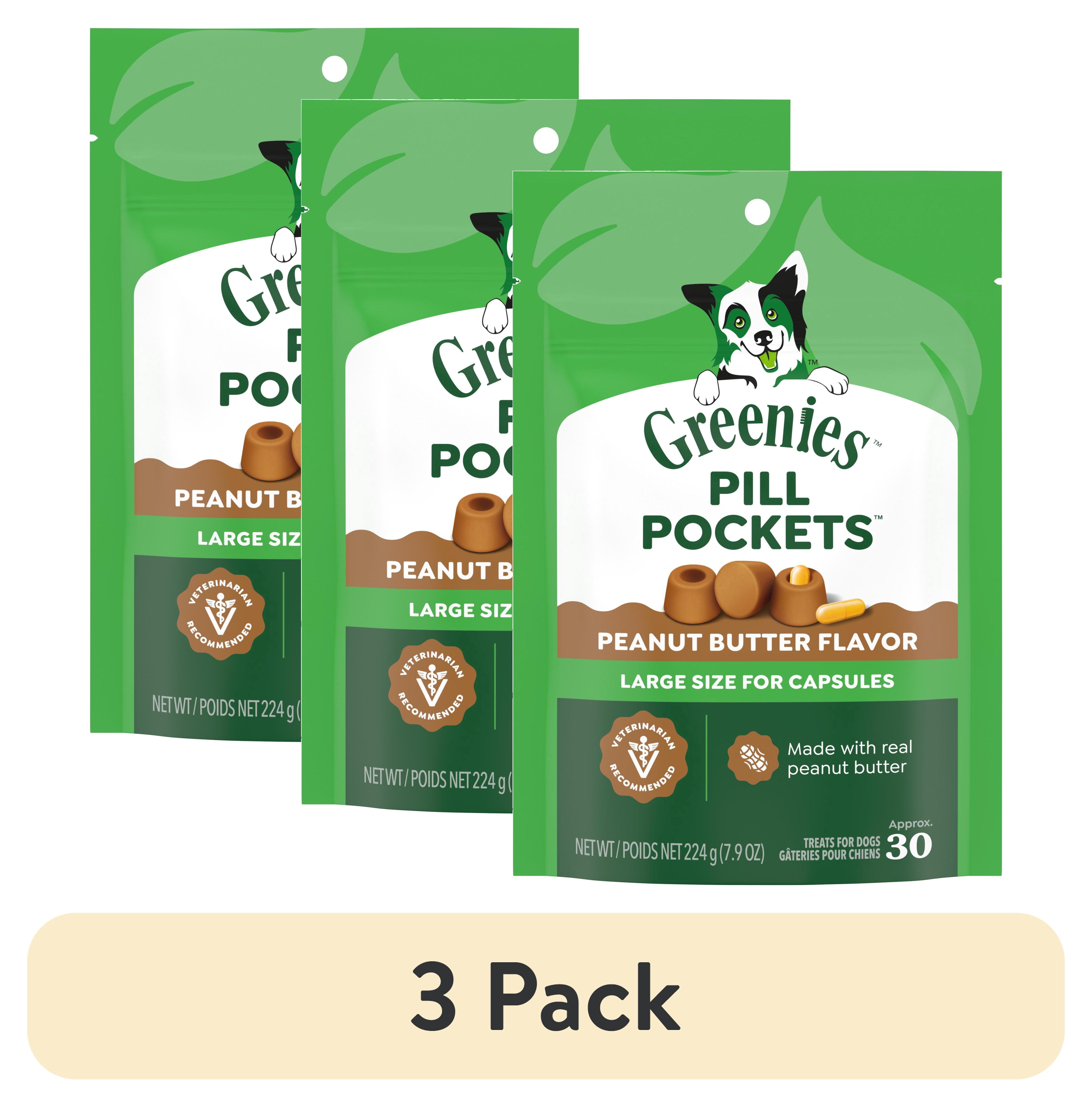 (3 pack) Greenies Pill Pockets Peanut Butter Flavor Dog Treats Large 7.9 oz Pouch