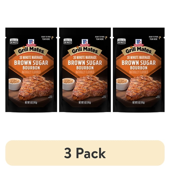 (3 pack) Grill Mates Marinade, Brown Sugar Bourbon, 5.0 oz Pouch