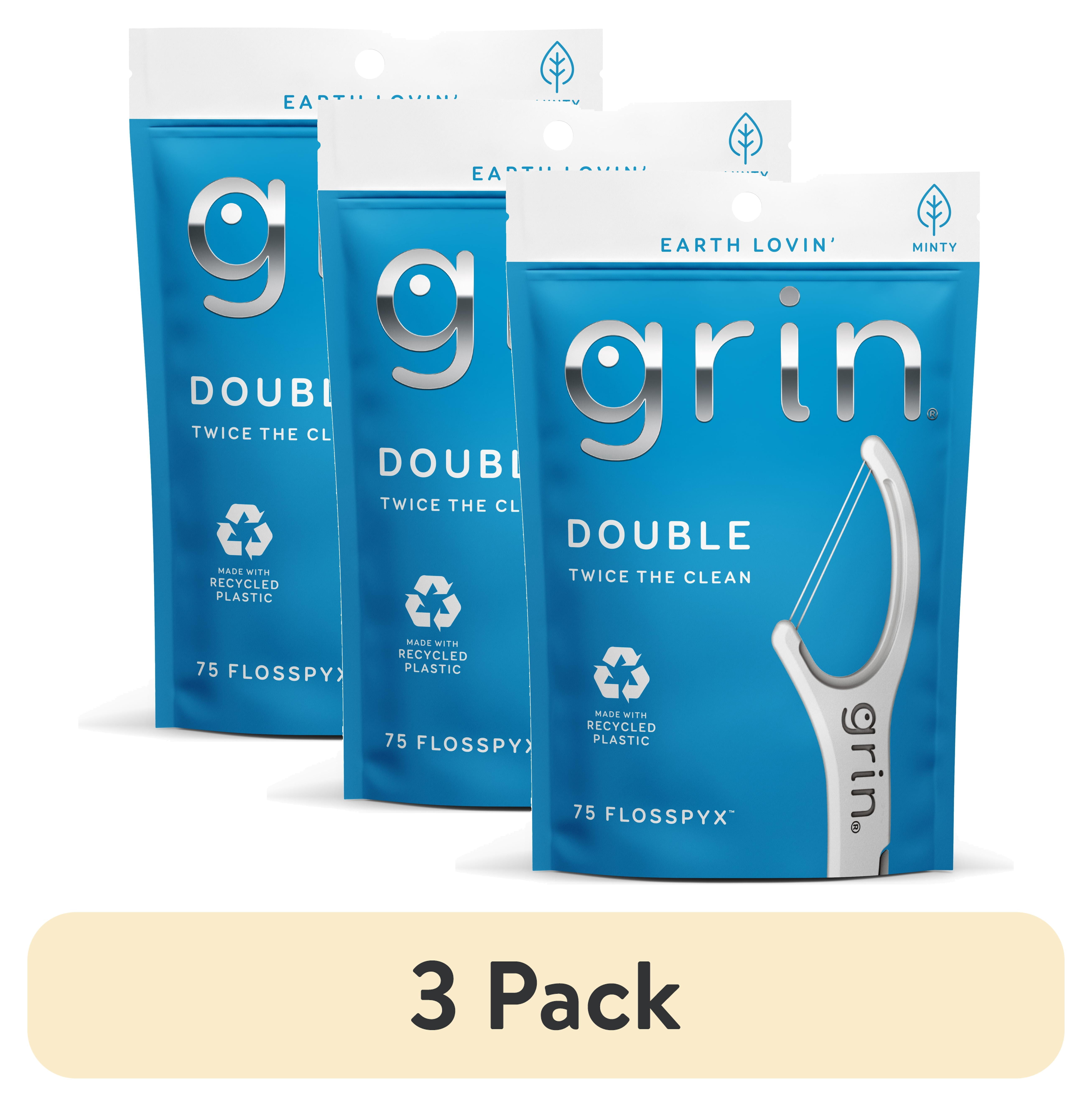 3 pack) GRIN Double Flosspyx Floss Picks, Mint Flavor, 75 Count