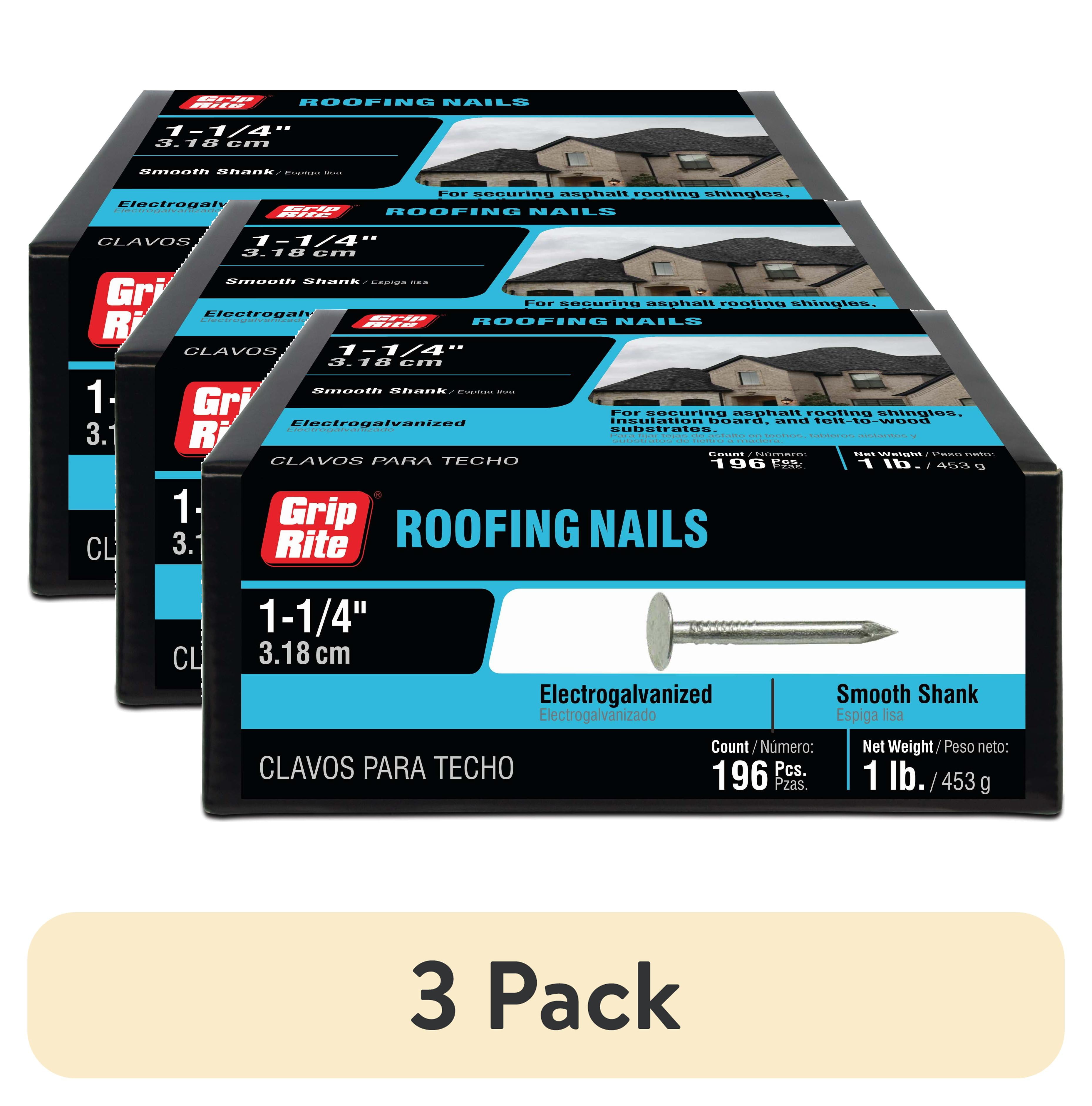 (3 pack) Grip-Rite #11 x 1-1/4 in. Electro Galvanized Roofing Nails 1lb.
