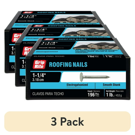 (3 pack) Grip-Rite #11 x 1-1/4 in. Electro Galvanized Roofing Nails 1lb.