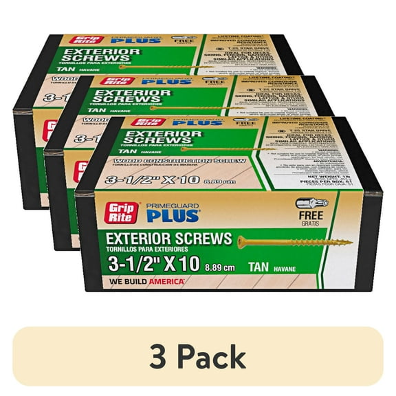 (3 pack) Grip-Rite PrimeGuard Plus #10 x 3-1/2 in. Tan Wood to Wood Deck Screw 1lb.