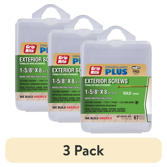 (3 pack) Grip-Rite PrimeGuard Plus #8 x 1-5/8 in. Gold Wood to Wood Deck Screw 67 CT