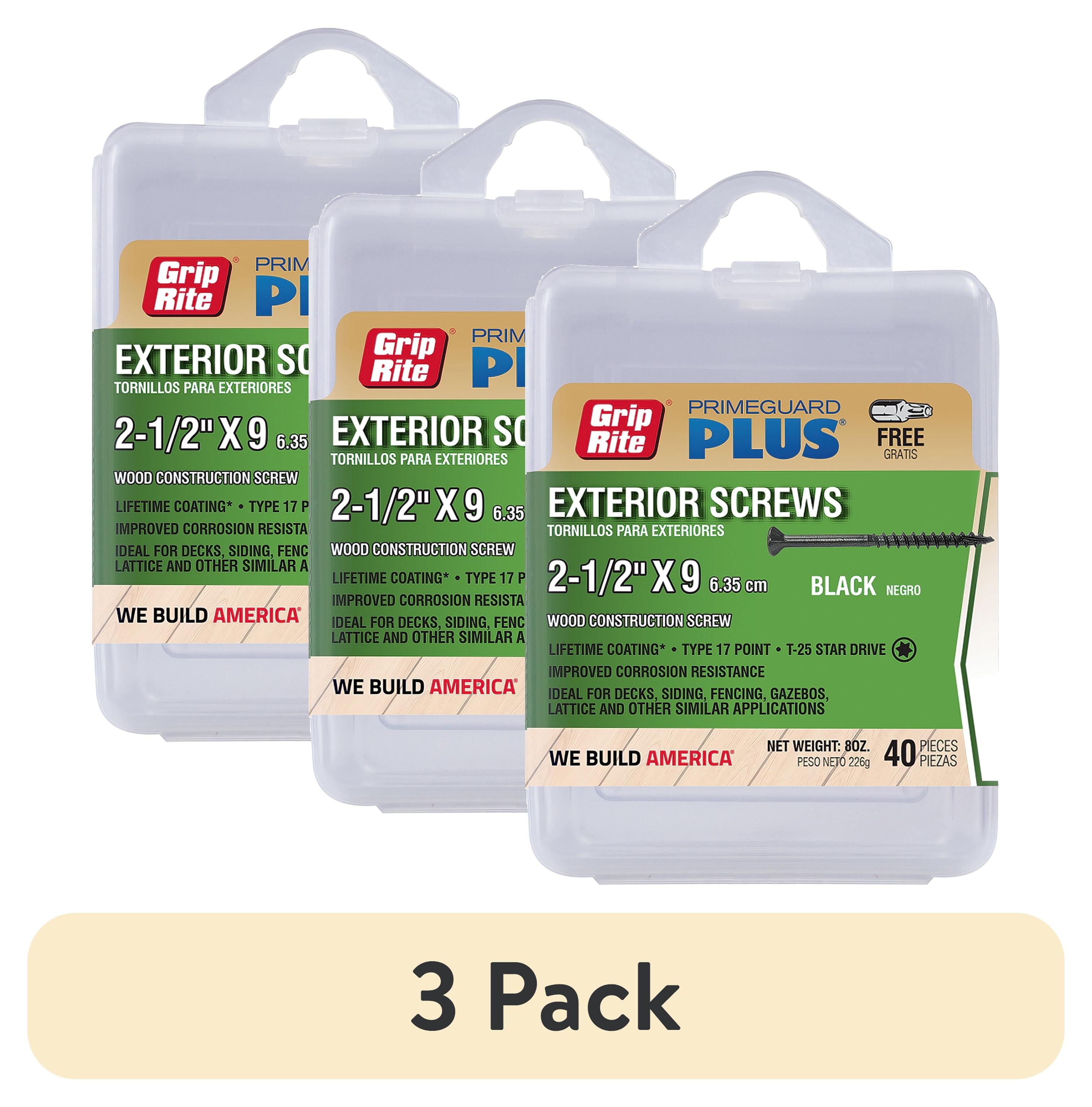 (3 pack) Grip-Rite PrimeGuard Plus #9 x 2-1/2 in. Black Wood to Wood Deck Screw 40CT