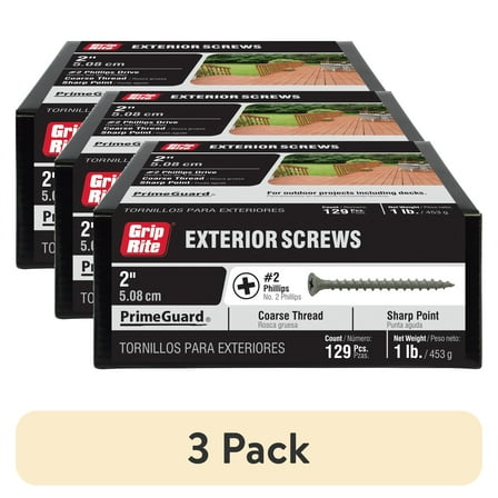 (3 pack) Grip-Rite Primeguard Ten #6 x 2 in. Wood to Wood Deck Screw 1 lb.