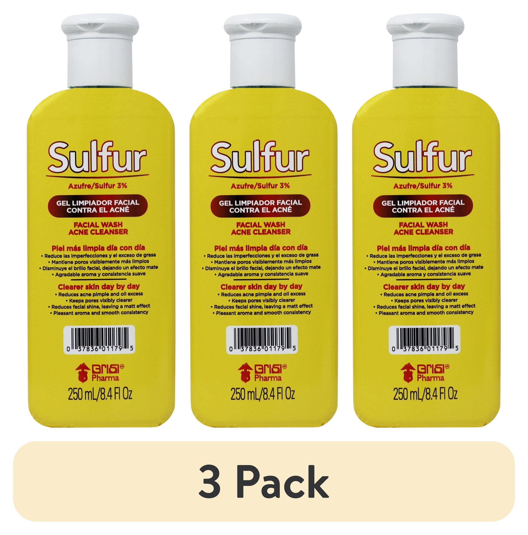 (3 pack) Grisi Facial Sulfur Wash and Cleanser, Reduces Oil Excess Pimples, All Skin Types, 8.4 fl oz.