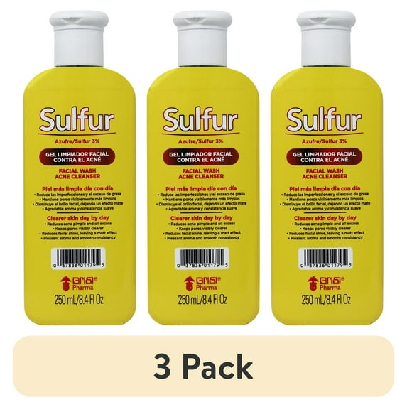(3 pack) Grisi Facial Sulfur Wash and Cleanser, Reduces Oil Excess Pimples, All Skin Types, 8.4 fl oz.
