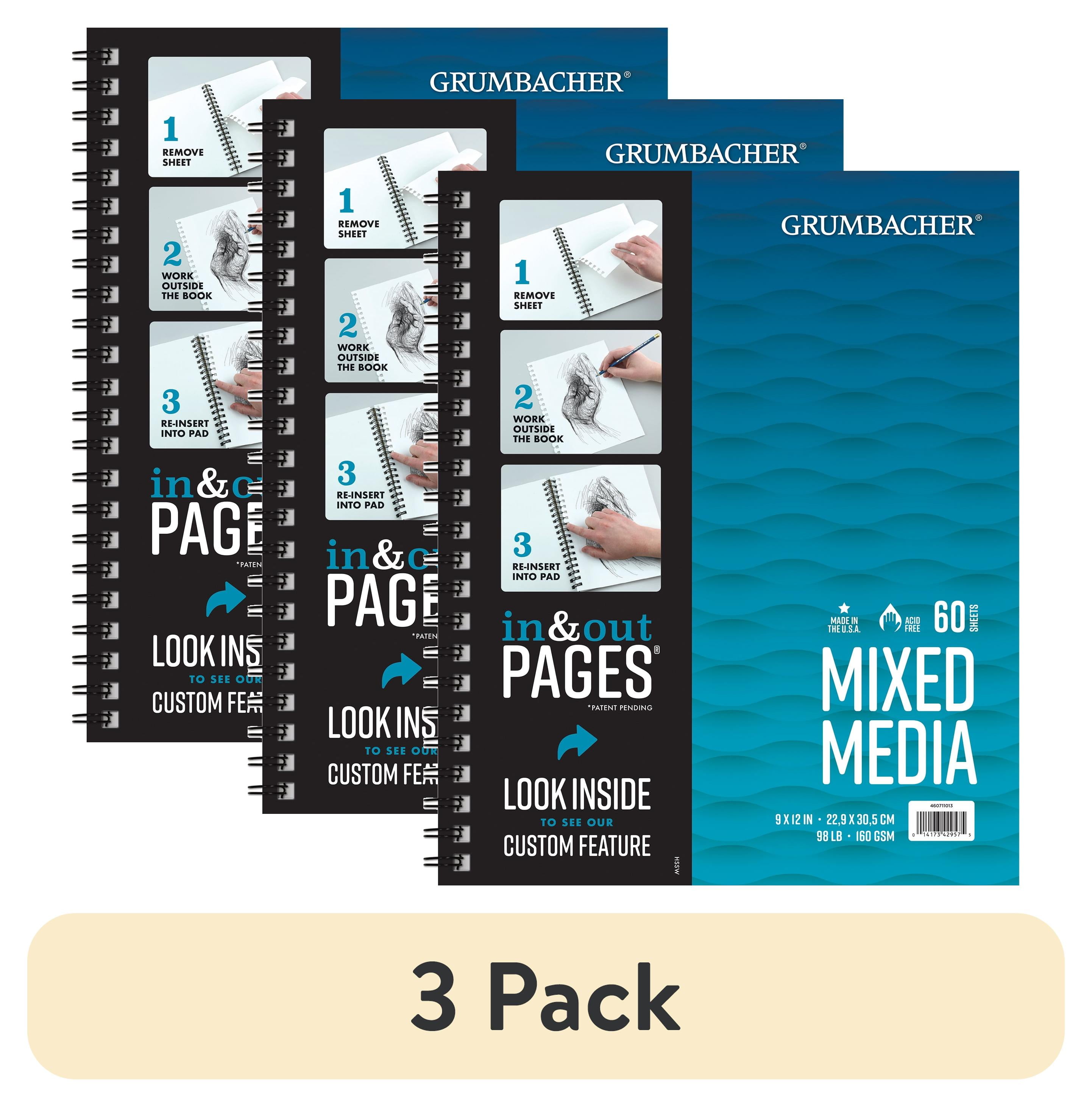 (3 pack) Grumbacher Mixed Media Pad 9 x 12 Inch 98lb 160GSM 60 Sheets Side Wire Bound