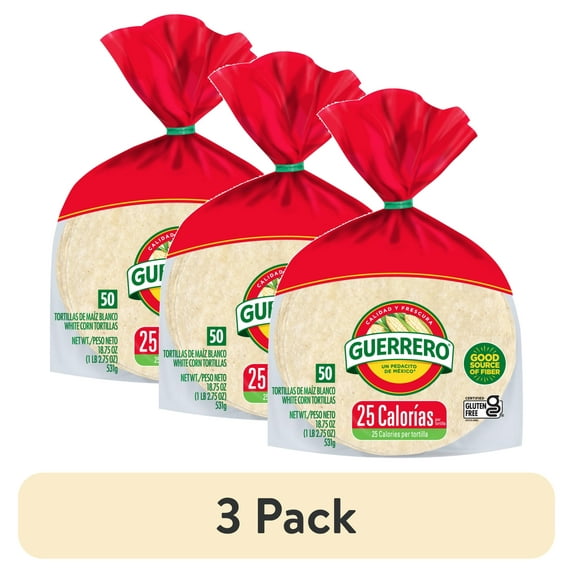 (3 pack) Guerrero 25 Calories White Corn Tortillas, 50 Count