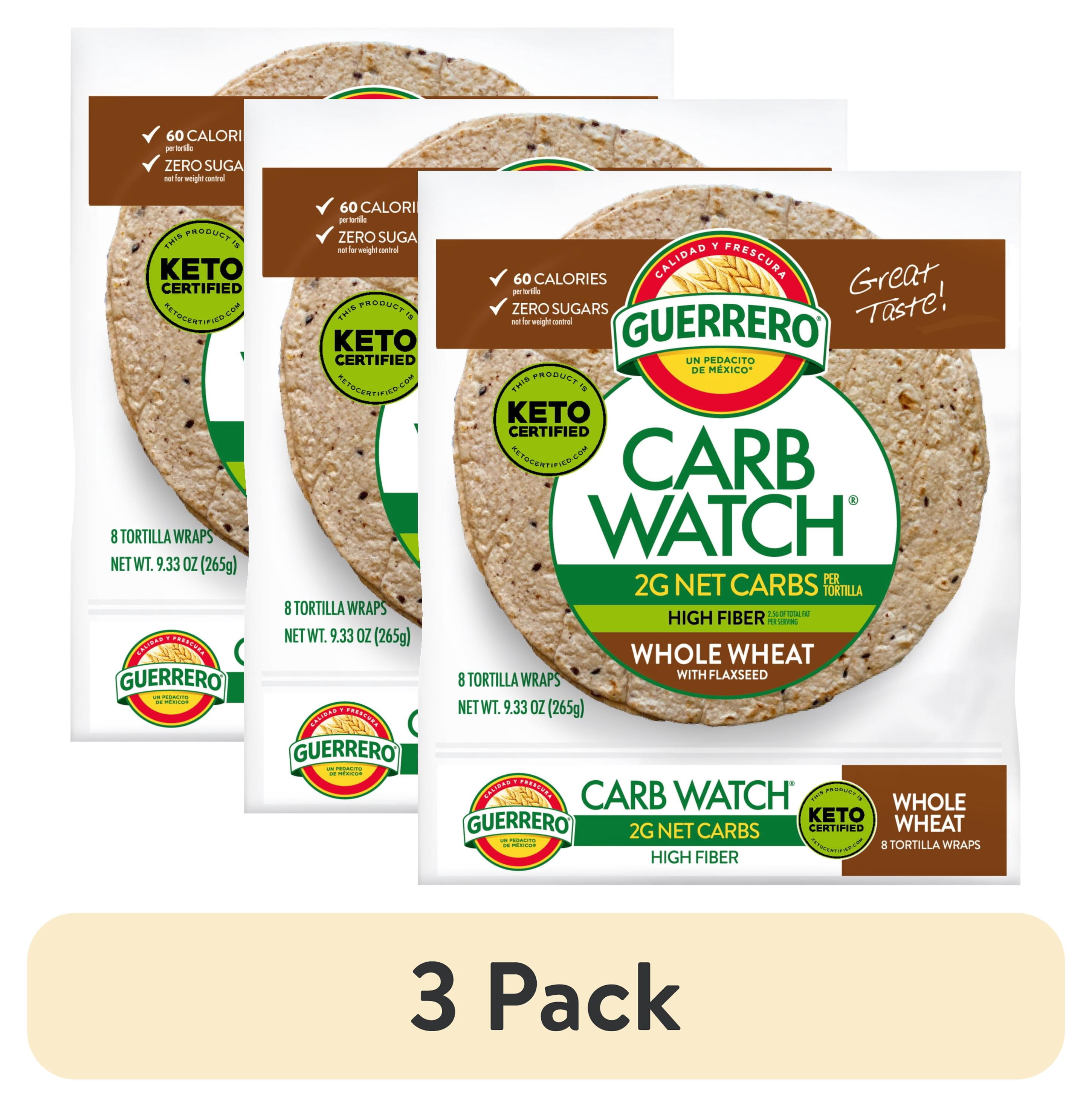 (3 pack) Guerrero Carb Watch Whole Wheat with Flaxseed Flour Tortillas, 8 Count