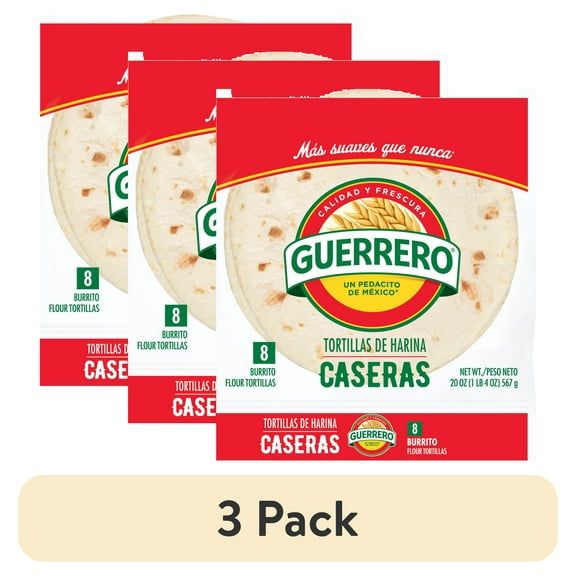 (3 pack) Guerrero Caseras Flour Tortillas, Burrito Size, 8 Count