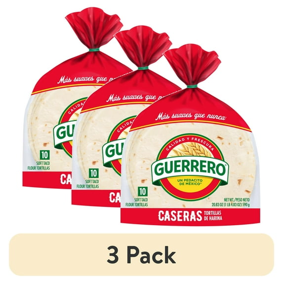 (3 pack) Guerrero Caseras Flour Tortillas, Soft Taco Size, 10 Count