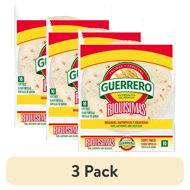 (3 pack) Guerrero Riquisimas Flour Tortillas, Soft Taco Size, 10 Count