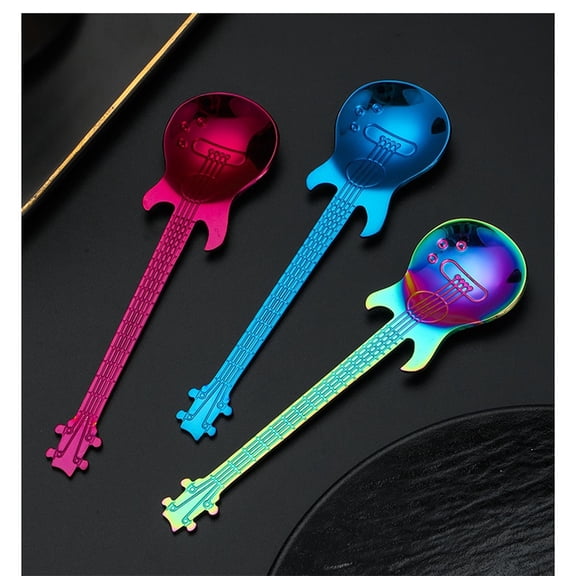 3 pack Guitar Coffee Spoons, Creative Cute Stainless Steel Teaspoons Sugar Cake Ice Cream Dessert Spoon Mixing Spoon Gift Spoon