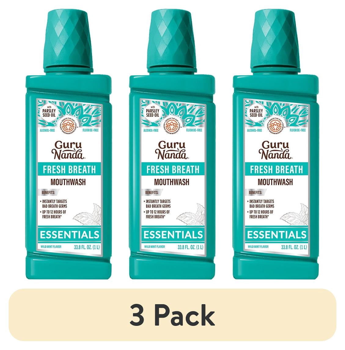 (3 pack) GuruNanda Fresh Breath Mouthwash, Wild Mint, 1 L