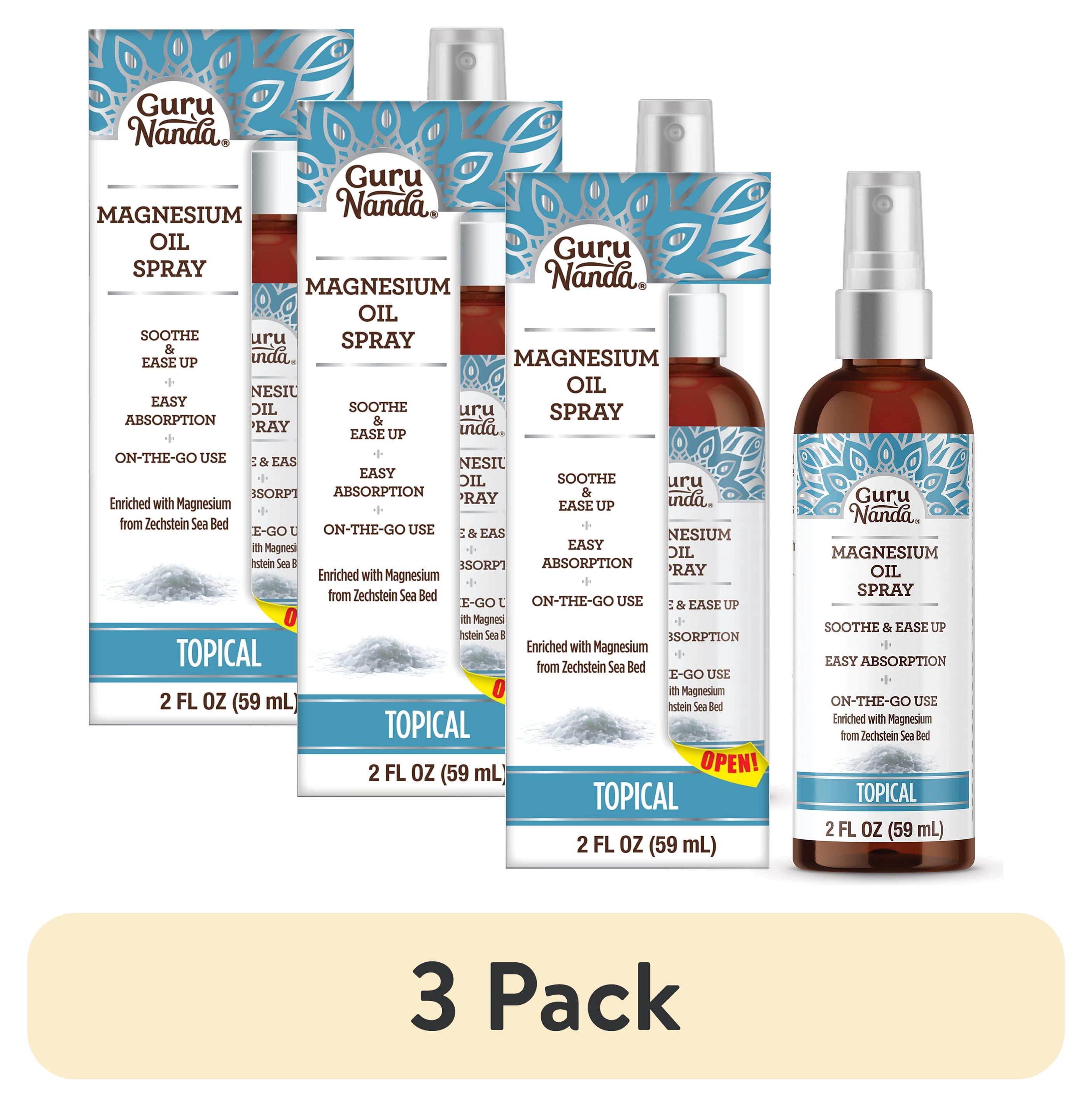 (3 pack) GuruNanda Magnesium Oil Spray for Muscle Relief and Soothing Aches, Quick Absorbing, 2 fl oz