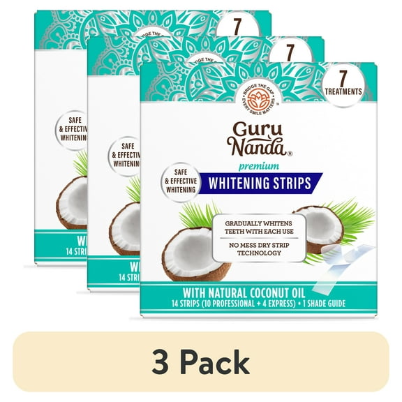 (3 pack) GuruNanda Teeth Whitening Strips - Infused with Coconut Oil - 7 Treatments