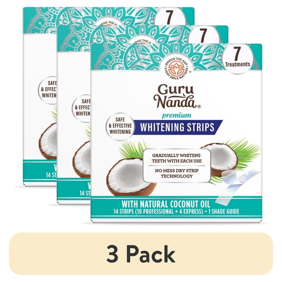 (3 pack) GuruNanda Teeth Whitening Strips - Infused with Coconut Oil - 7 Treatments