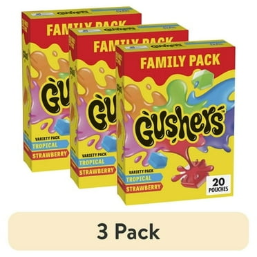 (3 pack) Gushers Fruit Flavored Snacks, Tropical and Strawberry Flavors, Family Pack, 20 Ct, 16 oz