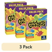 (3 pack) Gushers Fruit Flavored Snacks, Strawberry and Tropical Flavors, 12 ct