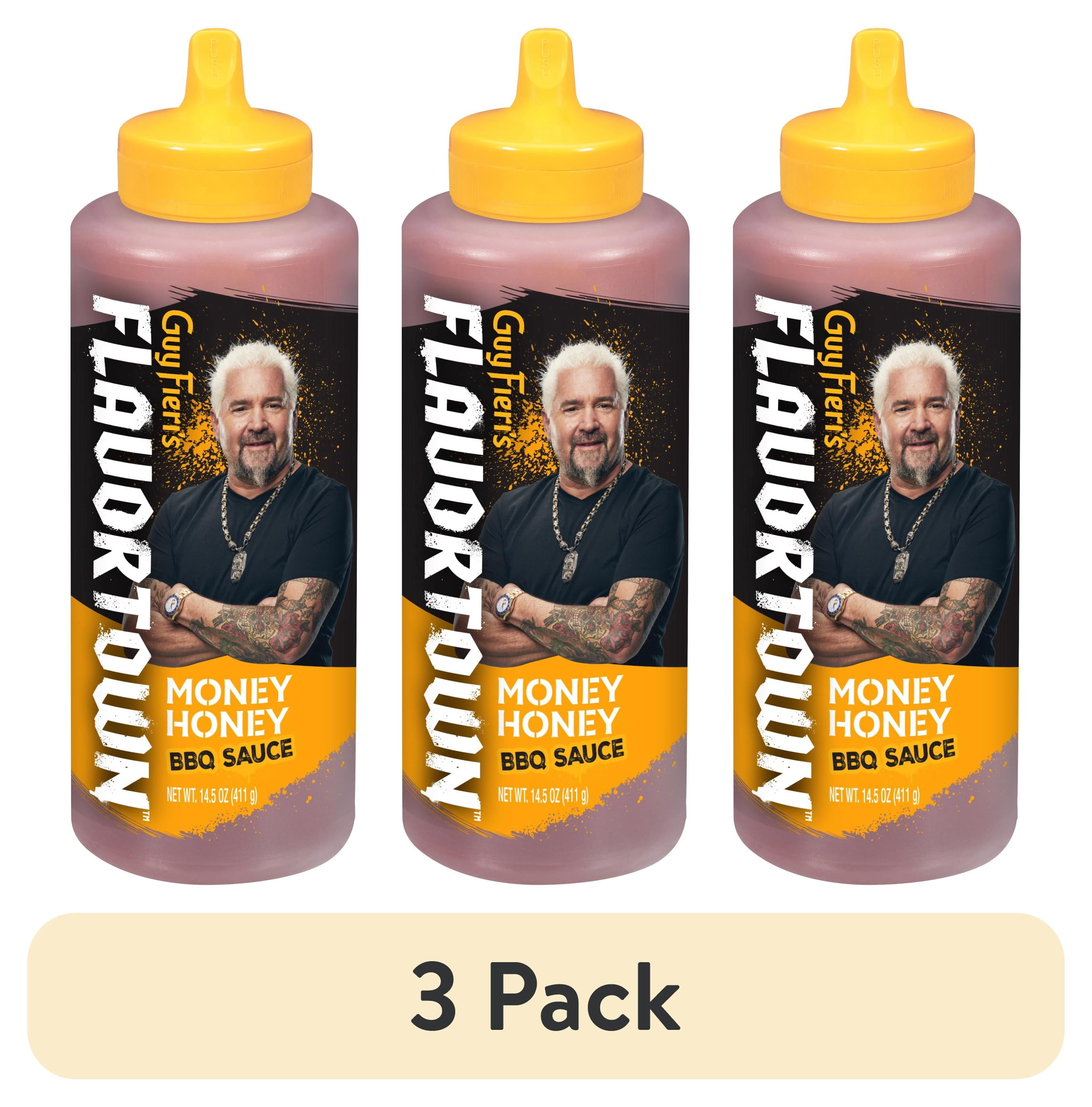 (3 pack) Guy Fieri Flavortown Money Honey BBQ Grilling Sauce, Sticky Glaze for Chicken Wings and Ribs, 14.5 oz