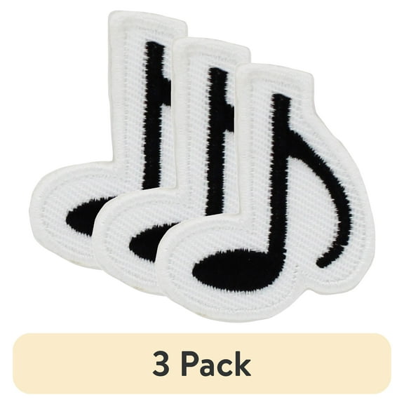 (3 pack) Gwen Studios Embroidered Black Music Note Iron-on Patch Appliques, 1.2" x 1.5", 2CT
