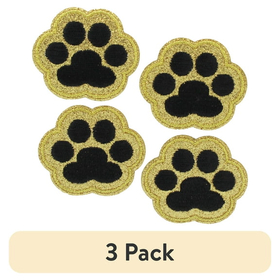(3 pack) Gwen Studios Embroidered Black Paw Print Iron-on Patch Appliques, 1.9" x" 1.6", 4CT