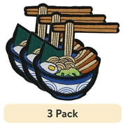 (3 pack) Gwen Studios Embroidered Pho Ramen Noodle Bowl Iron-on Patch Applique, Multicolor, 2.7" x 2.8"