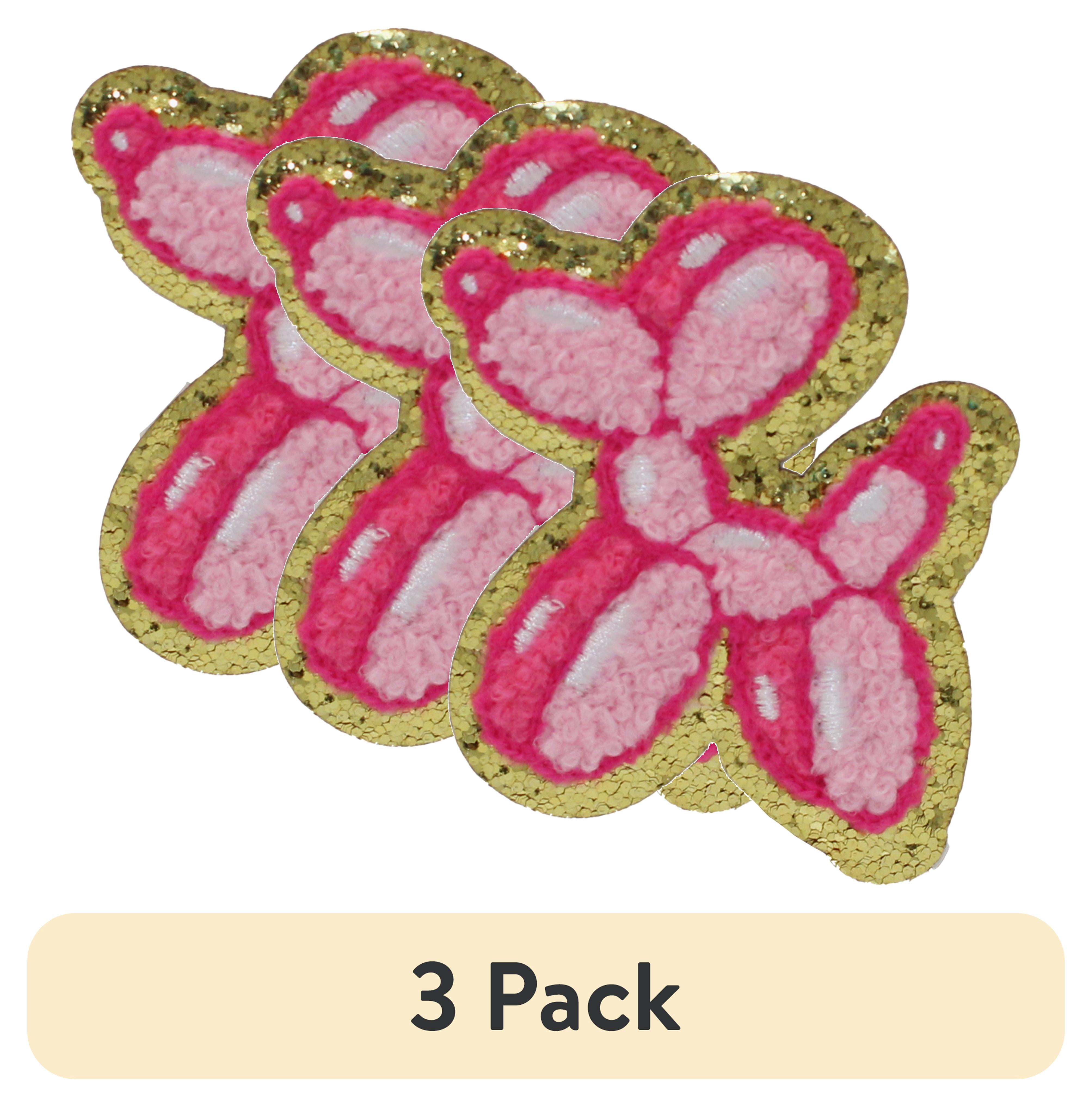 (3 pack) Gwen Studios Embroidered Pink Balloon Dog Iron-on Patch Applique, 2.75" x 2.75"