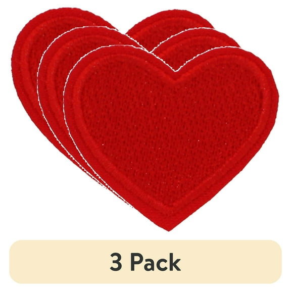 (3 pack) Gwen Studios Embroidered Red Heart Iron-on Patch Appliques, 1.45" x 1.4", 2CT