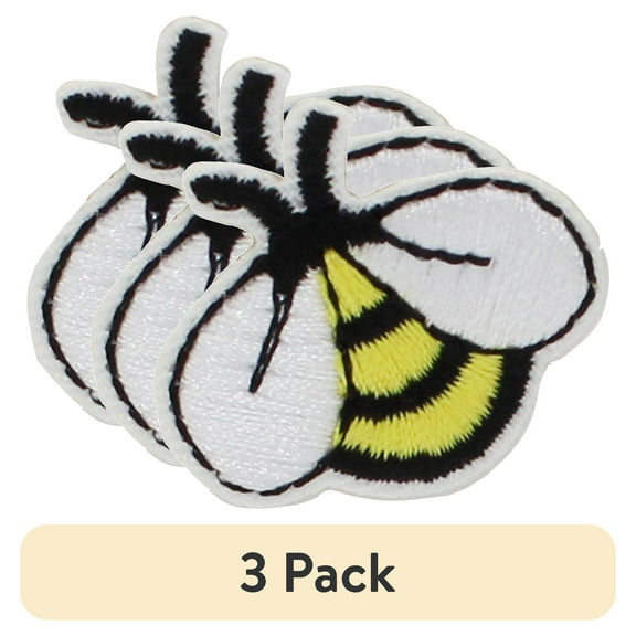 (3 pack) Gwen Studios Embroidered Yellow Bumble Bee Iron-on Patch Appliques, 1" x 1.1", 2CT