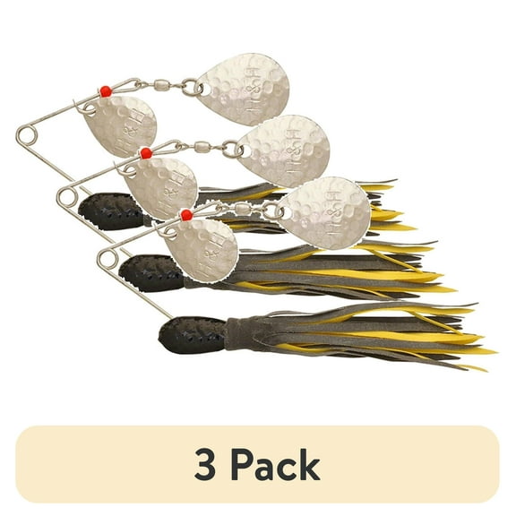(3 pack) H&H Double Spinner Spinner Bait, Black & Yellow, 3/8 oz, 12 Count, HHDS115-02
