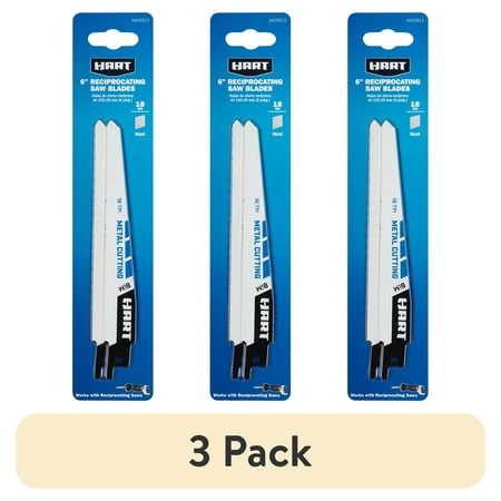 (3 pack) HART 2-Piece 6-inch 18 TPI Metal Cutting Reciprocating Saw Blade