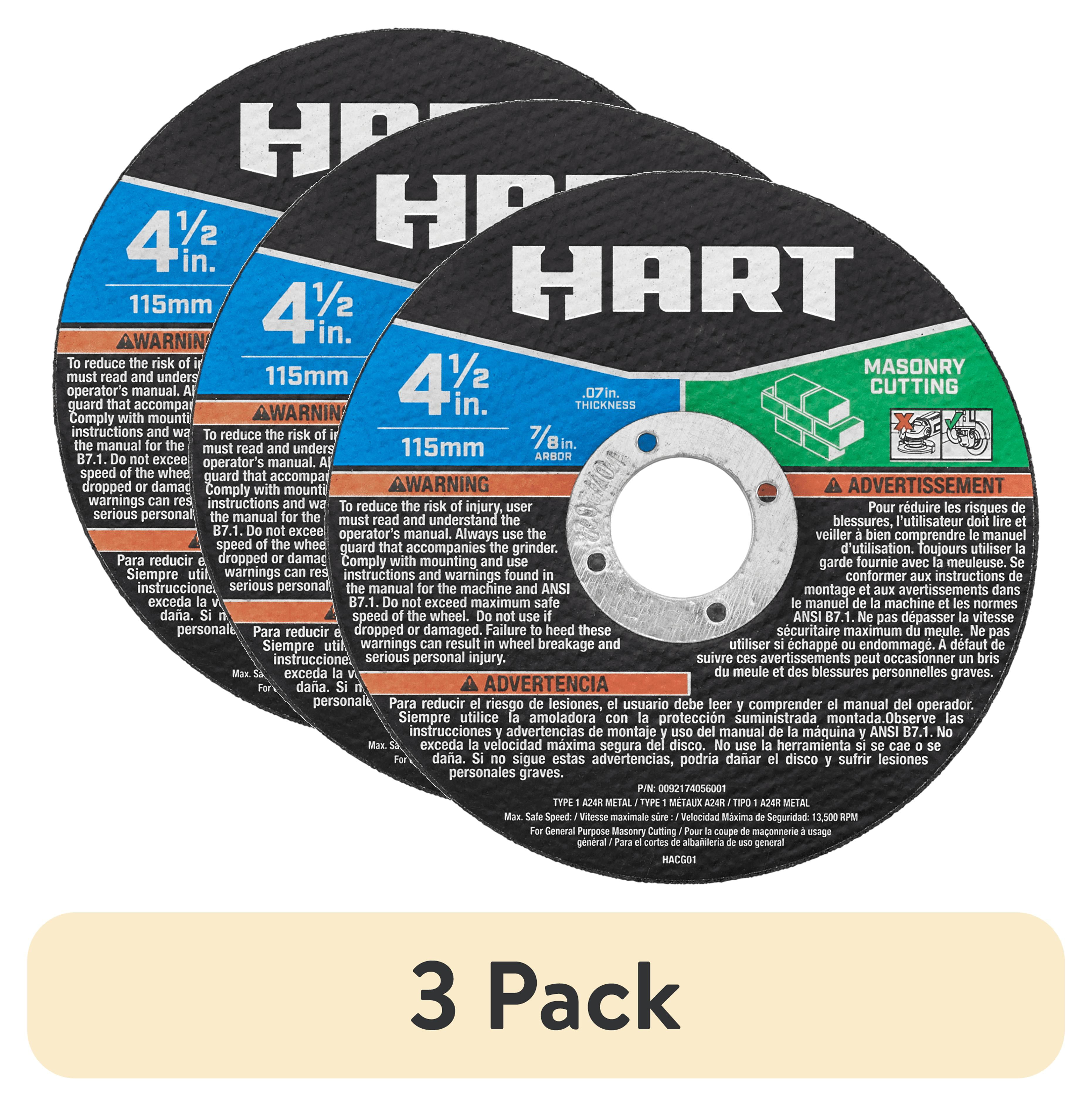 (3 pack) HART 4-1/2-inch Type 1 Masonry Cutting Wheel (7/8" Arbor)