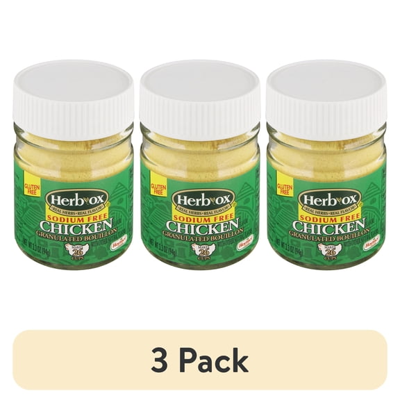 (3 pack) HERB-OX Sodium Free Granulated Chicken Bouillon, Shelf Stable, Liquid, 3.3 oz Plastic Bottle