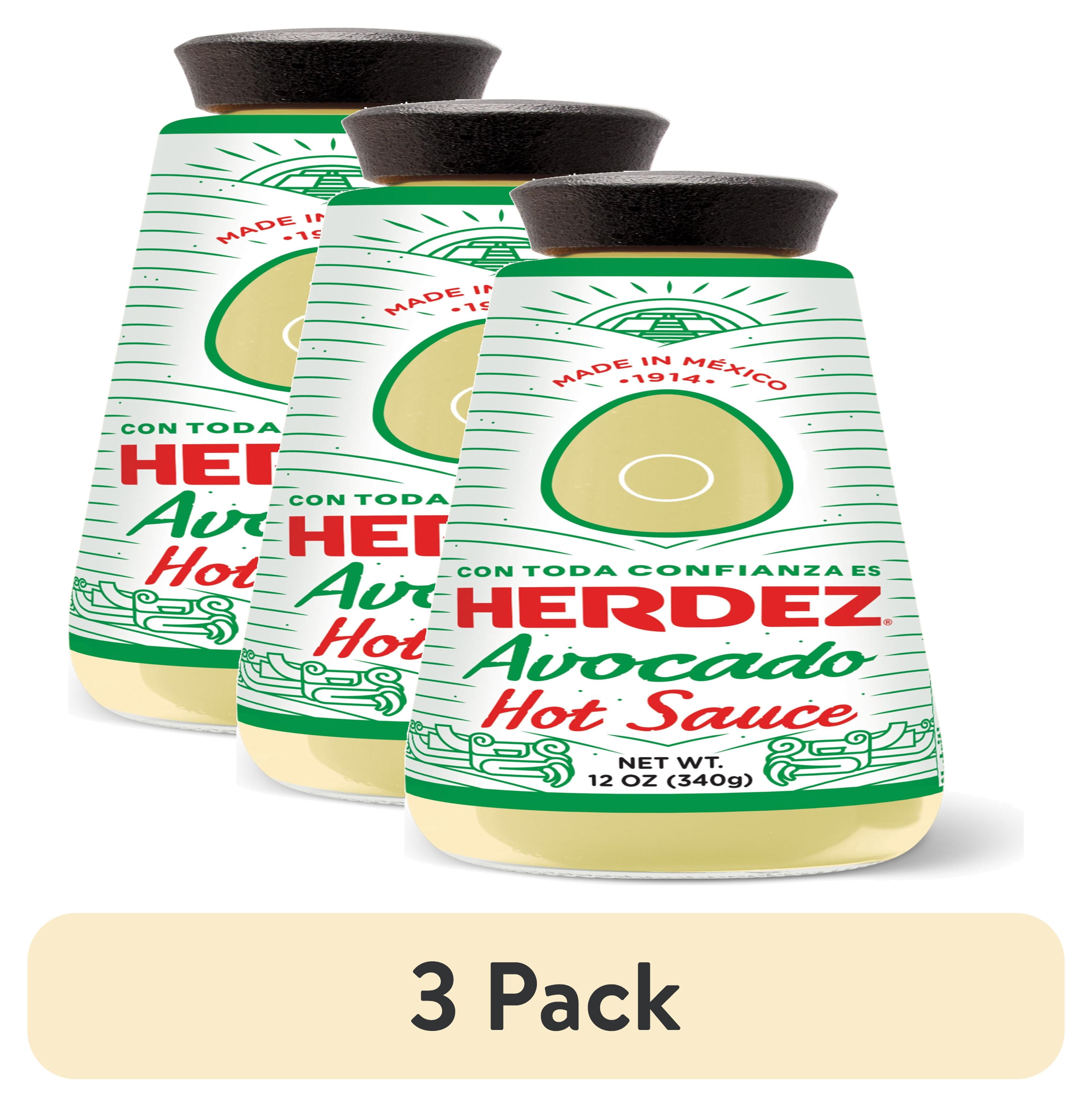 (3 pack) HERDEZ Avocado Hot Sauce, Taco Topping, Shelf Stable, 12 oz Glass Bottle